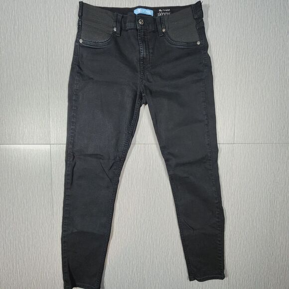 7 for All Mankind The Ankle Skinny Jeans Black Womens Size 27 - Picture 1 of 13